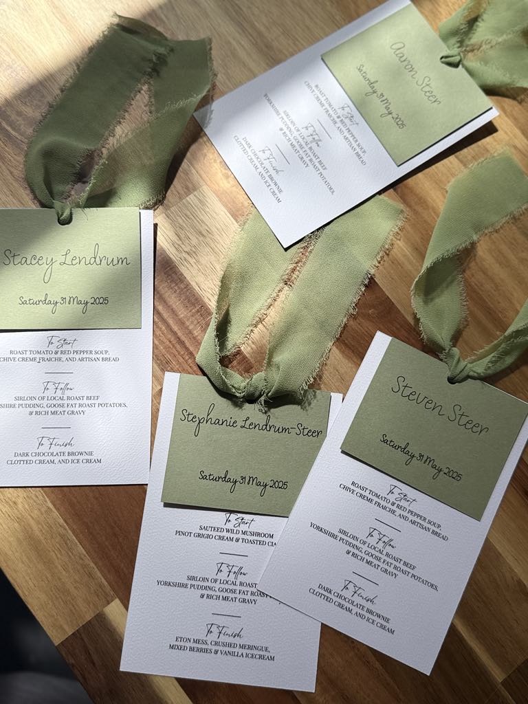 Wedding Guest Menu and Name Tag